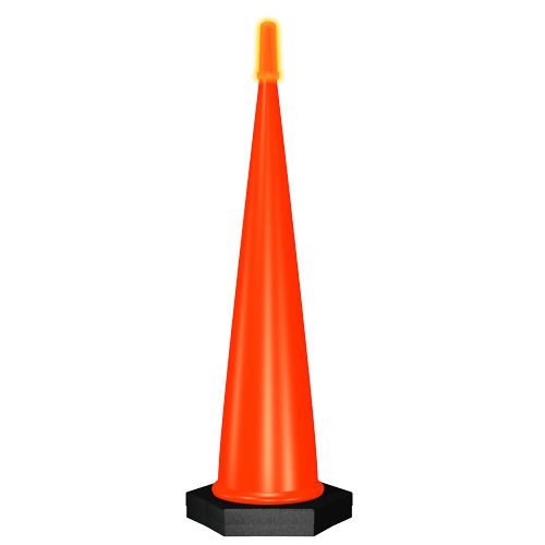 Cono de gran altura, totalmente visible, adecuado para señalizar y confinar en desviaciones, obras viales o accidentes. Base rellenable con arena