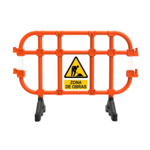 barrera tubular de polietileno naranja con conexión machihembrada