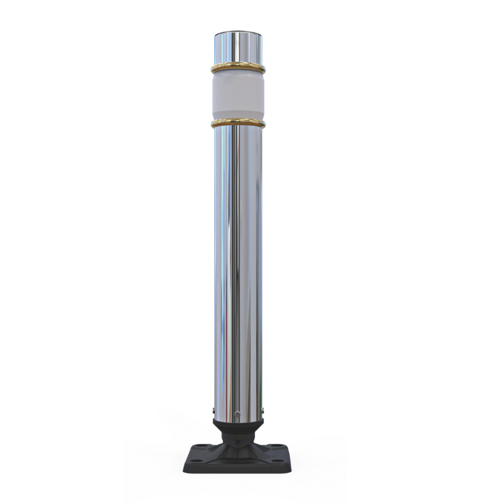 Bolardo luminoso de acero inoxidable abatible y paneles solares.